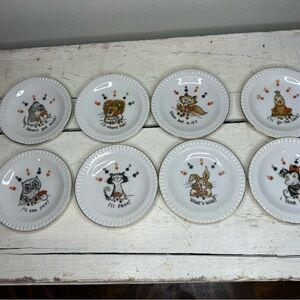 VTG Ardalt Japan Lenwile Porcelain Animals Poker Playing Mini Plates/ Set of 8
